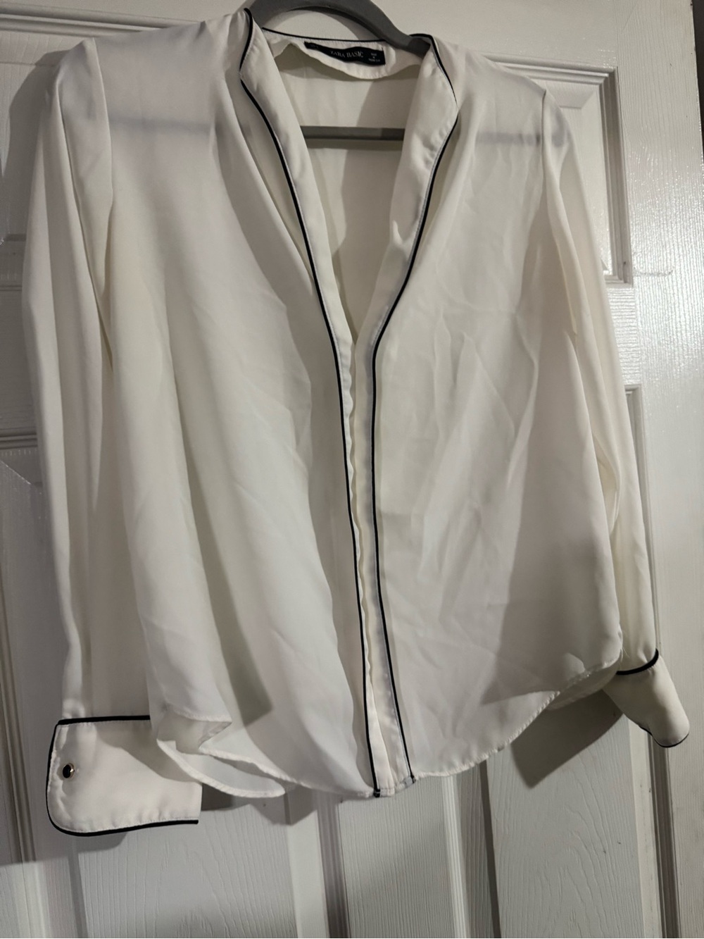 Zara White Long-Sleeve Shirt with Black Piping